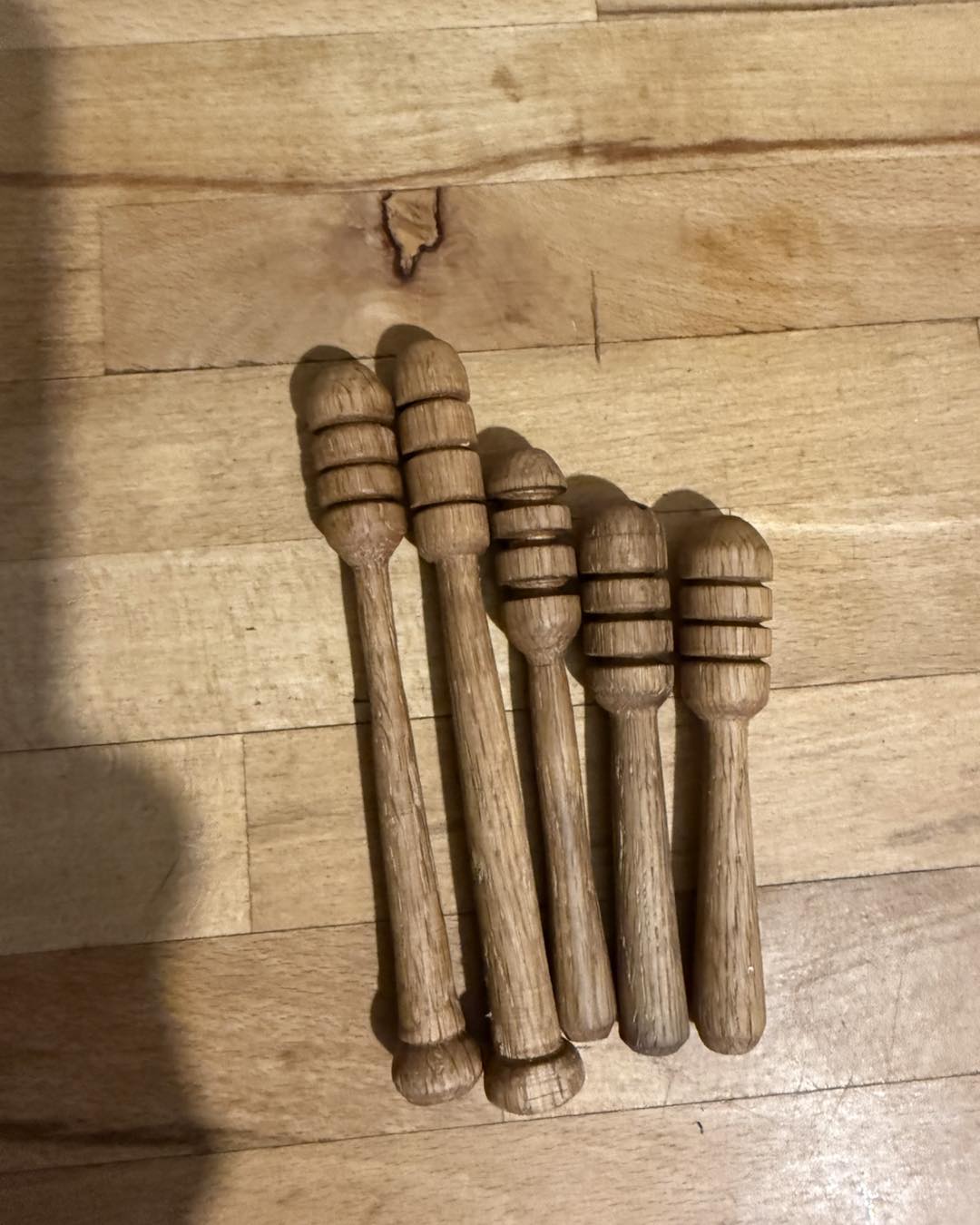Hand-turned wooden honey dippers